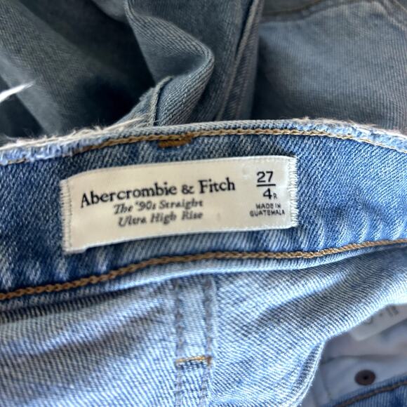 Abercrombie & Fitch '90s Straight Ultra High Rise Jeans Size 27/4R Distressed - Picture 7 of 9